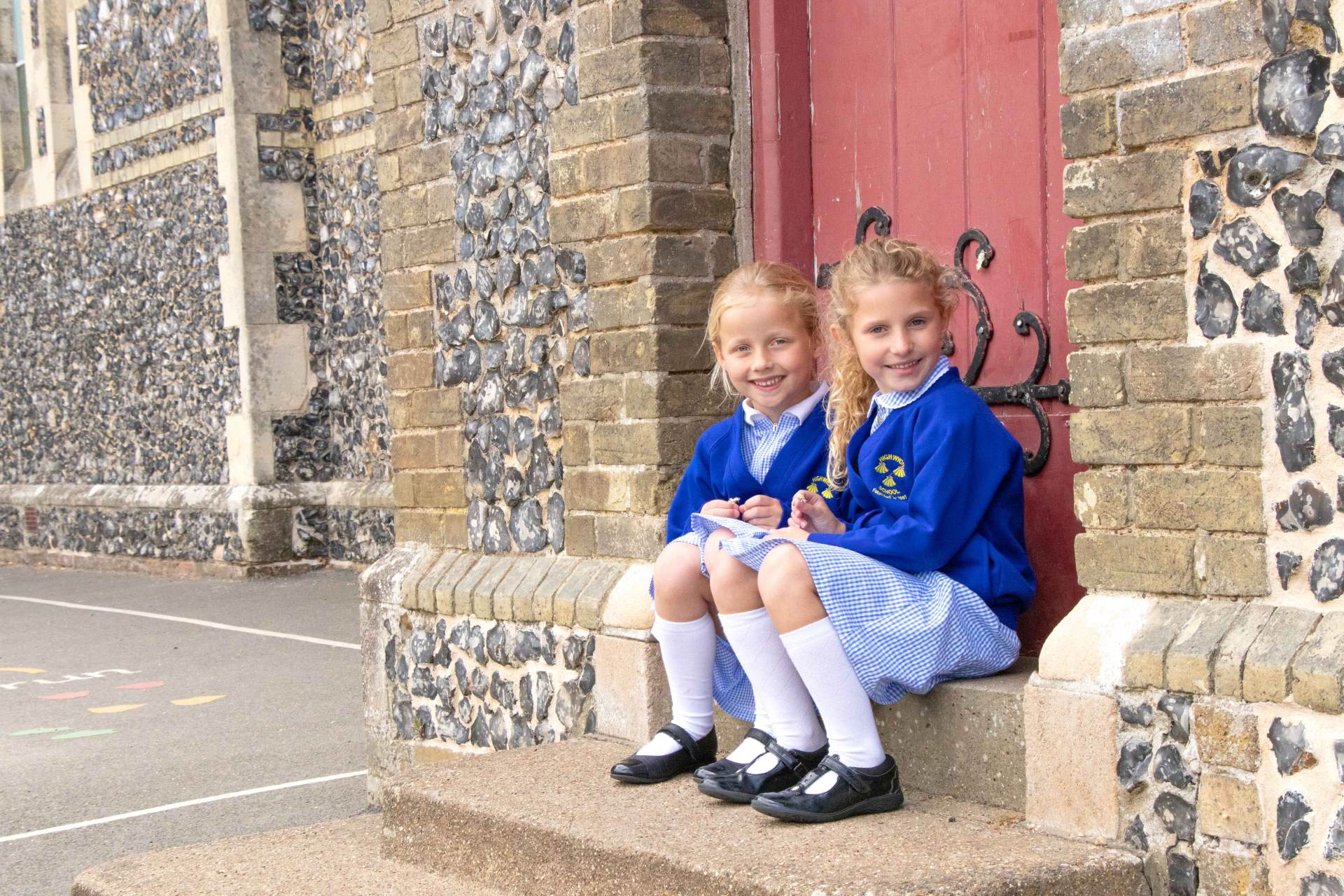 Pupils on the step of the old school